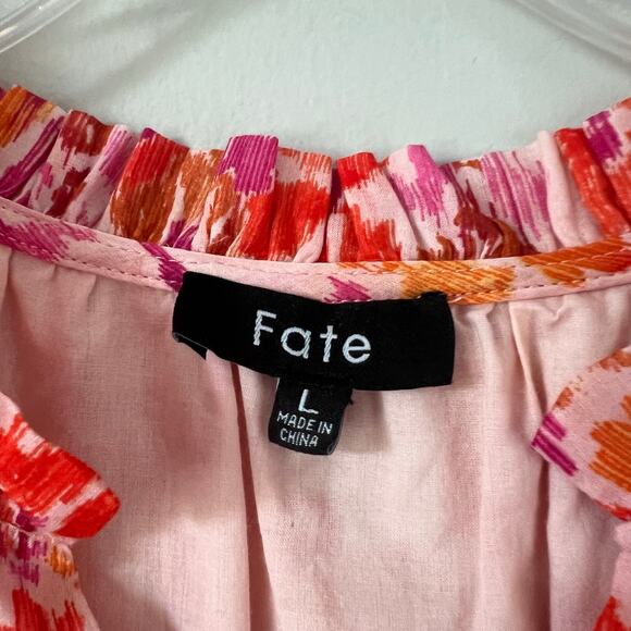 FATE Women's Pink Floral Tiered Mini Dress Ruffles Sz L V-Neck Lined Boho Event - Picture 7 of 11